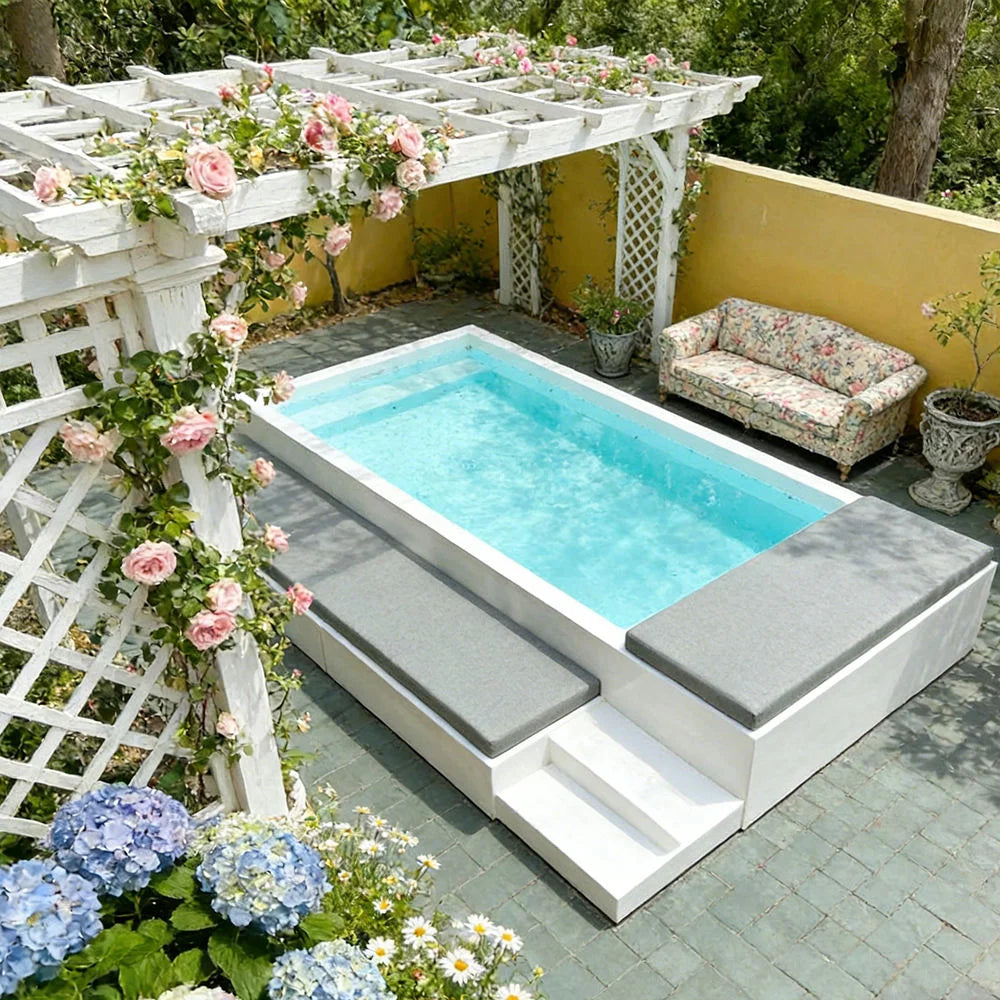 Fiberglass Above Ground Swim Spa Pool With Sofa Seat