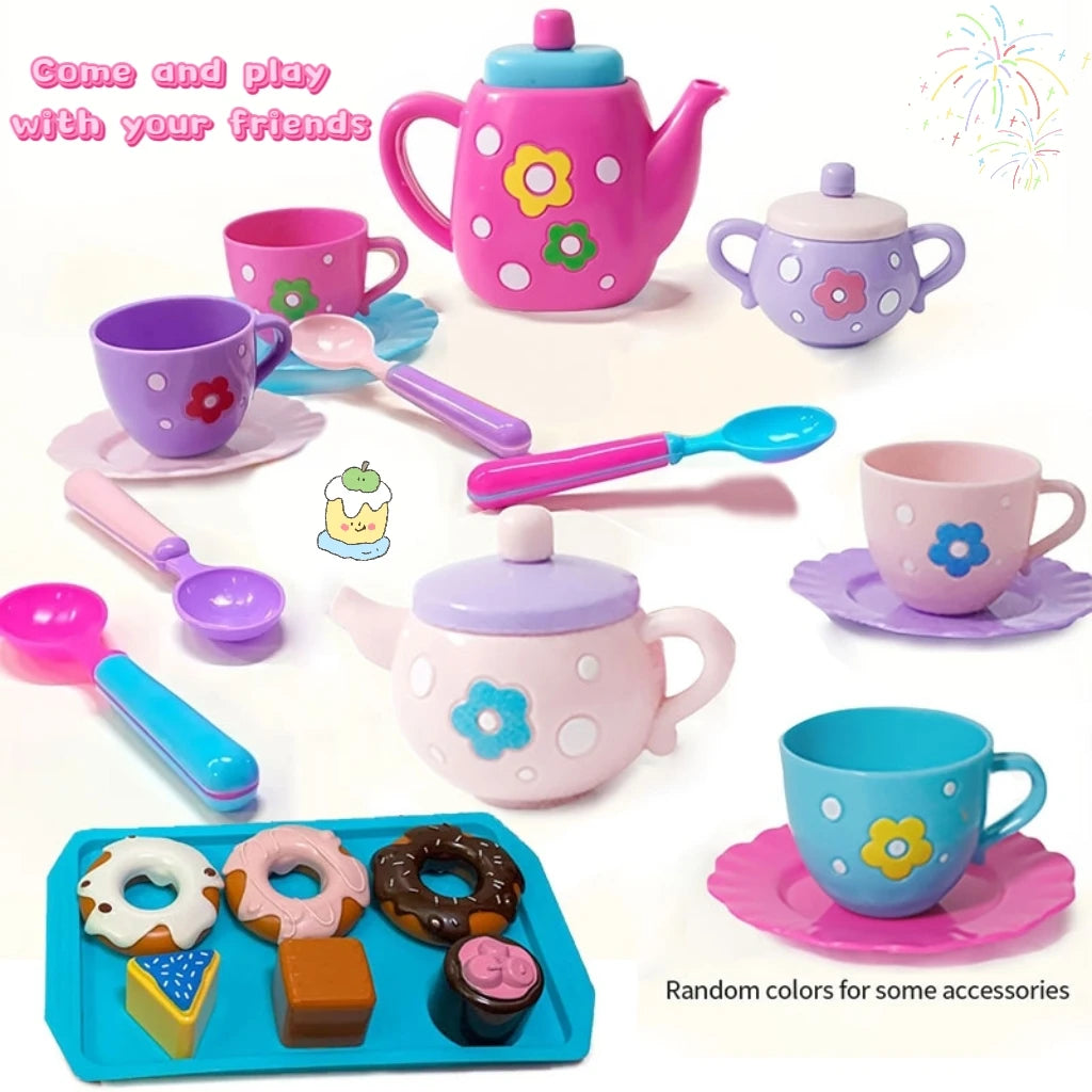 Kids Pretend Tea Party Playset with Kettle and Treats