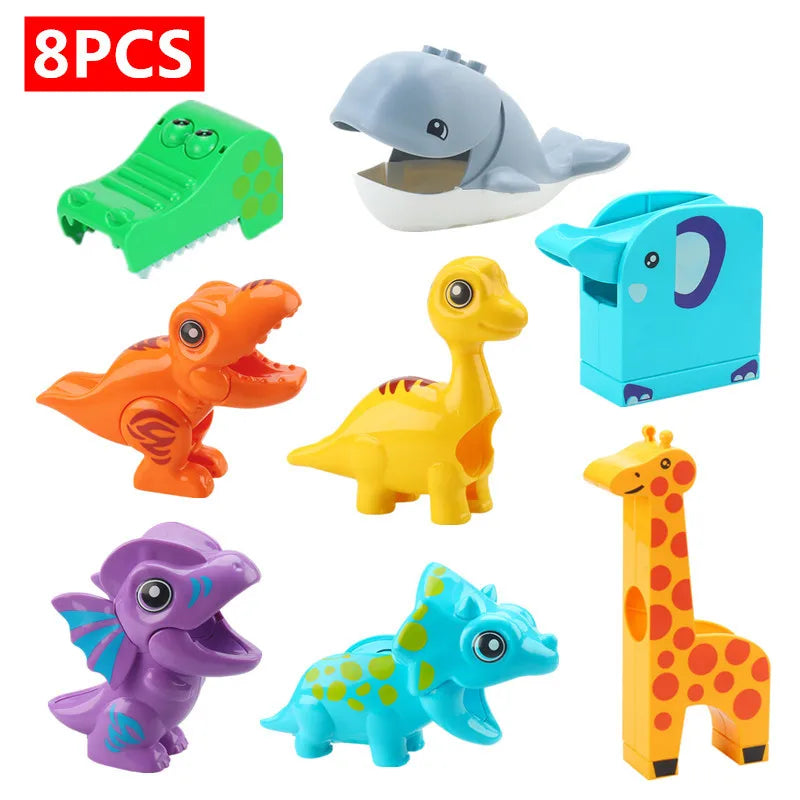 8pcs animal slide Color Marble Run Building Blocks Set With Spiral Tracks