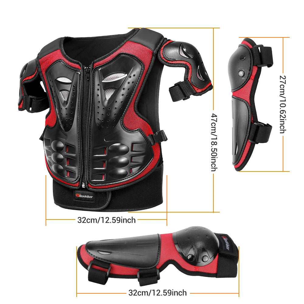 Kids Motorcycle Body Armor Set With Elbow And Knee Pads