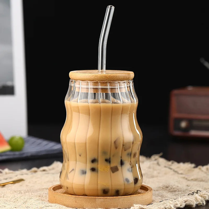 High Borosilicate Glass Tumbler With Straw And Bamboo Lid