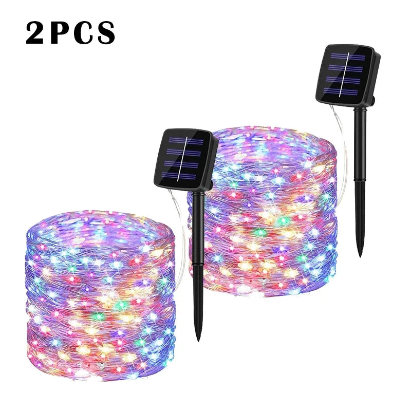 2pcs-multicolour Emitting Color Solar LED Fairy String Lights Outdoor – 8 Modes, IP65