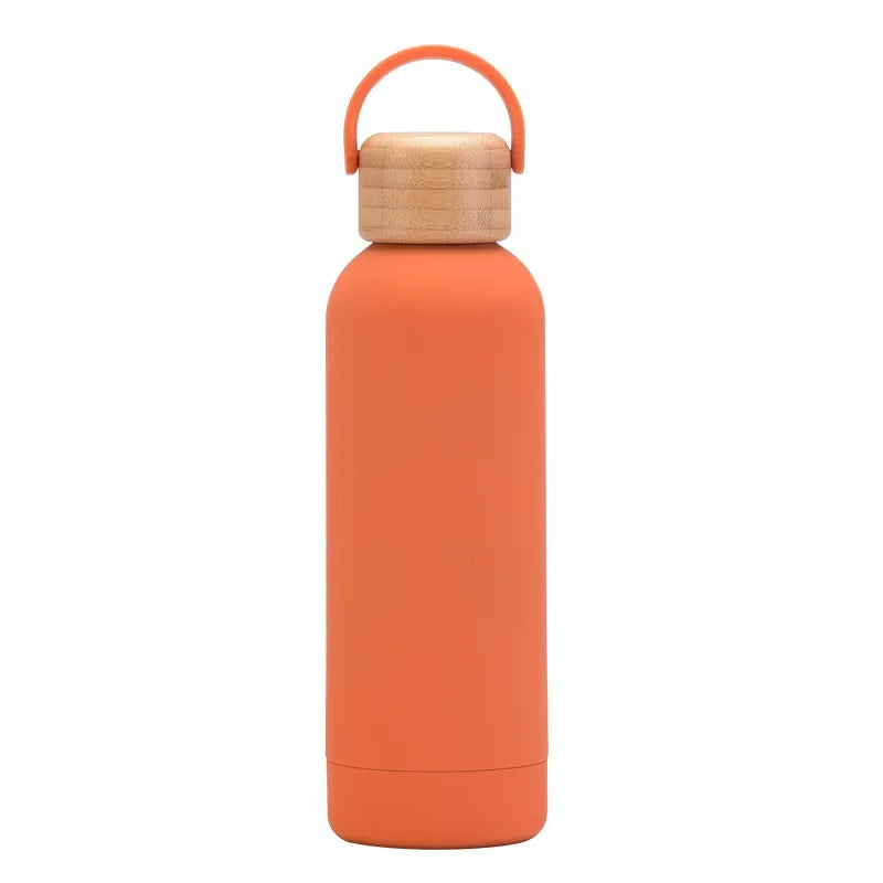 Vermilion orange Color 500 ml Stainless Steel Thermos Bottle With Bamboo Lid