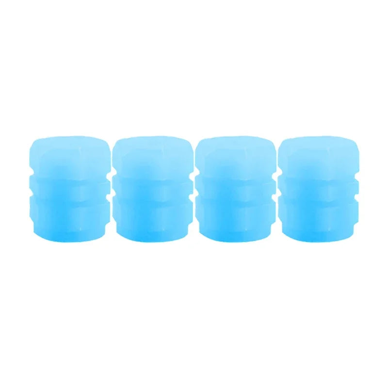 Blue 4pcs Color Luminous Tire Valve Caps For Car & Bike Wheels