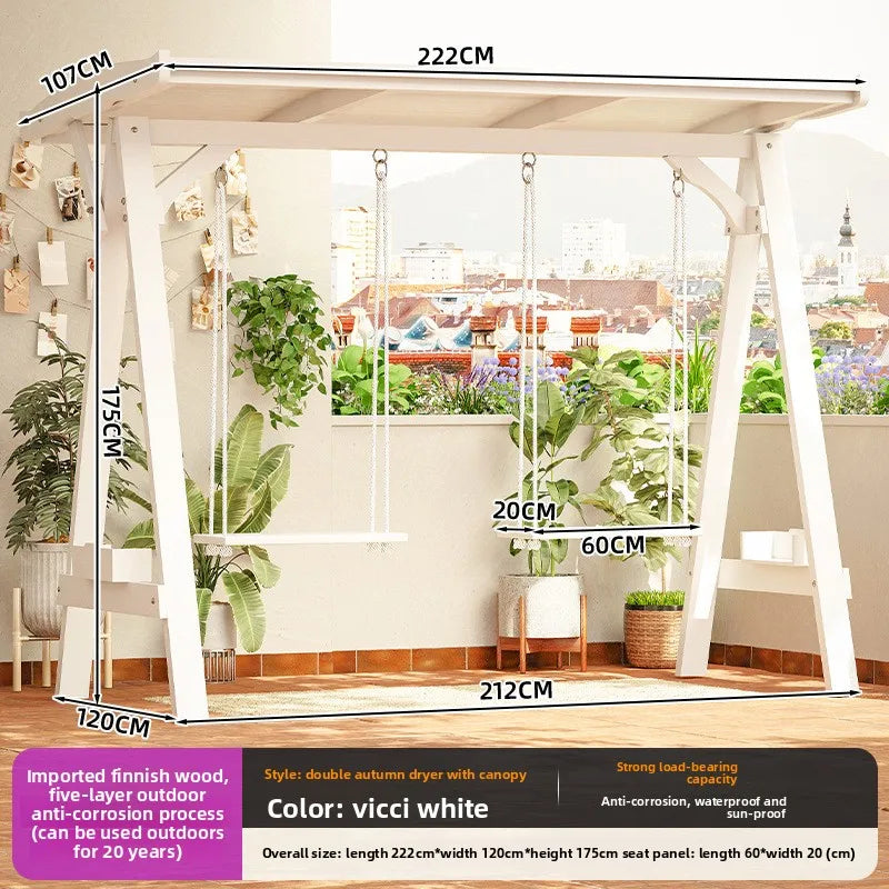 Double Swing - Cover Color Outdoor Wooden Hanging Swing Chair For Garden Patio