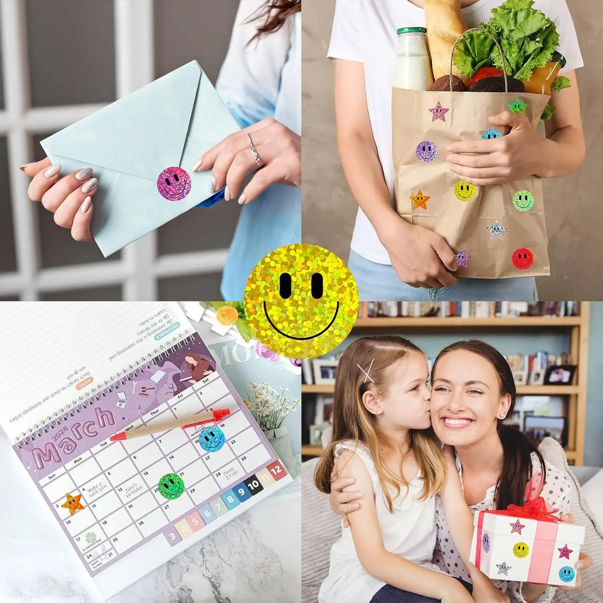 500 Pcs Smiley Face Stickers Roll – 1 Inch Rainbow