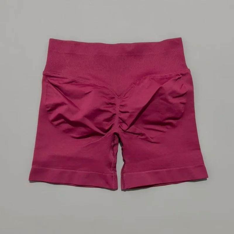 Winter Berry Color Women’s Seamless Scrunch Butt Yoga Gym Shorts