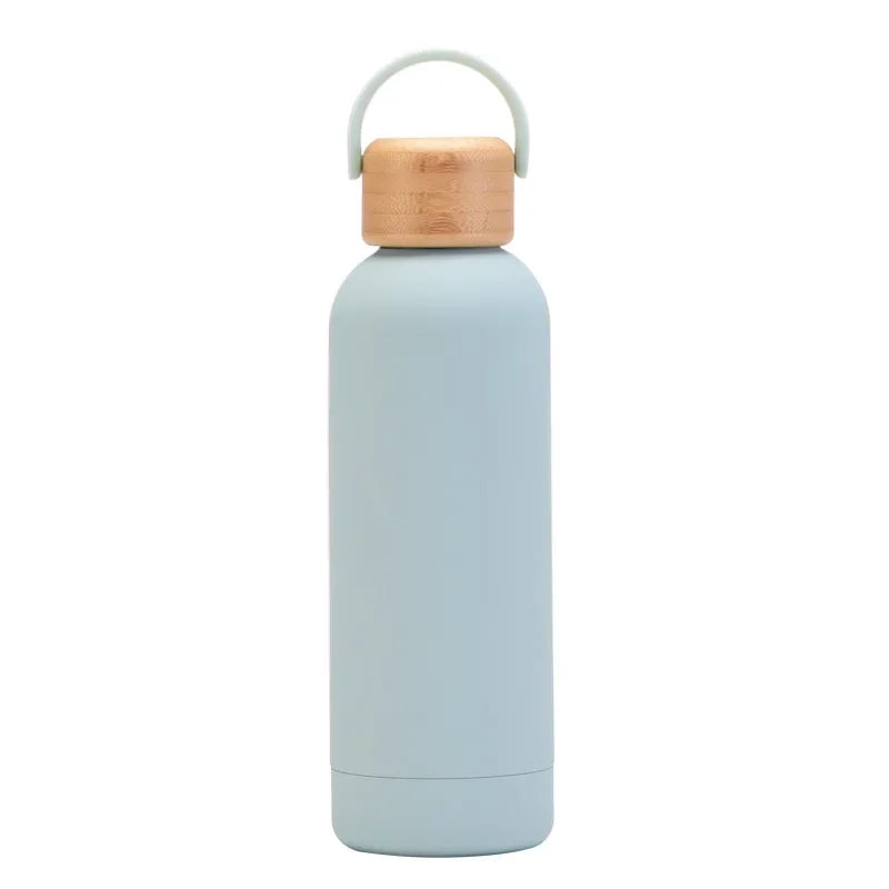 Bluish white Color 500 ml Stainless Steel Thermos Bottle With Bamboo Lid
