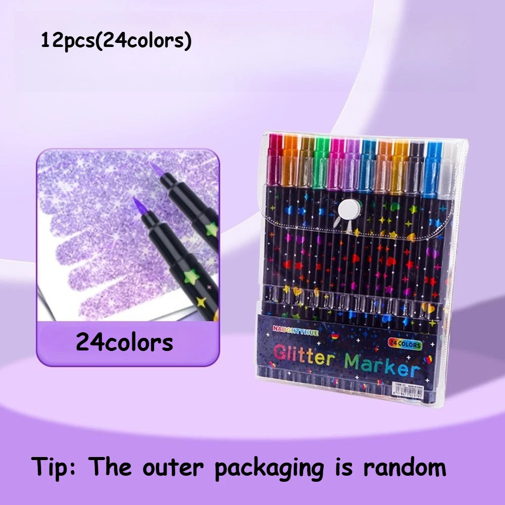 12pcs(24colors) Color Double-Ended Glitter Pens Set – 24 Fast-Drying Colors