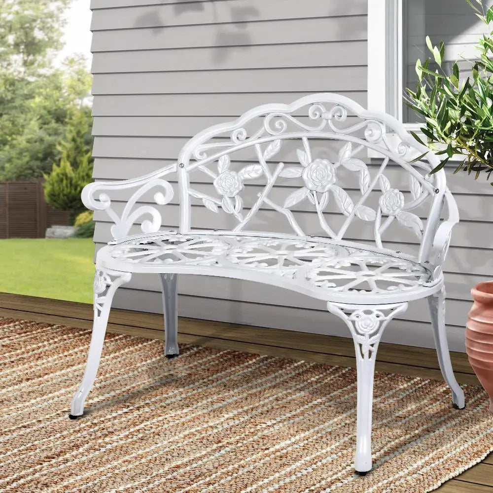 Cast Aluminium Garden Bench – Vintage White 100 cm