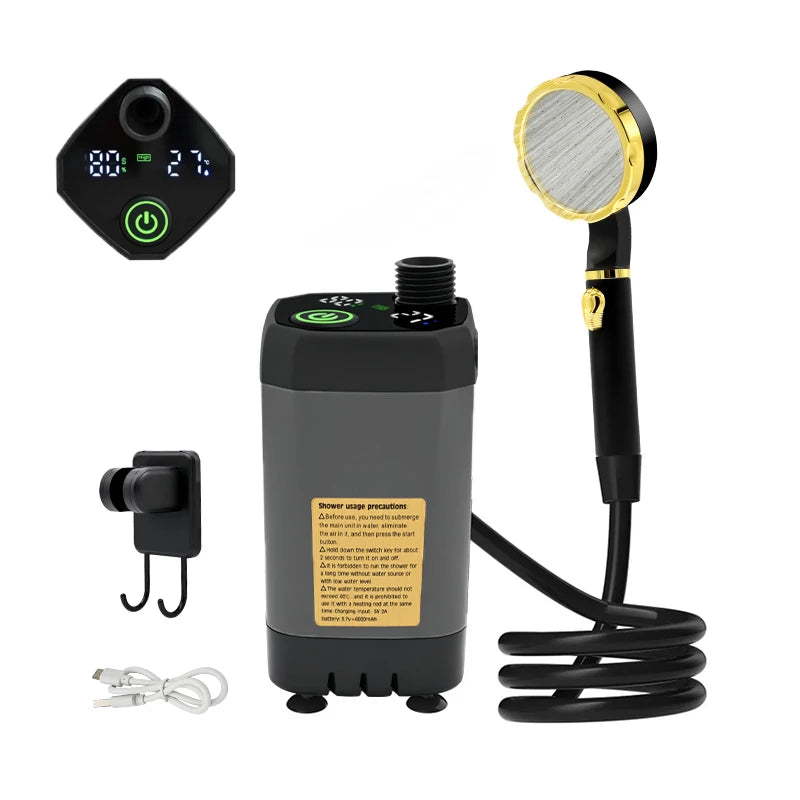 grey Color Portable Camping Shower Pump With Digital Display