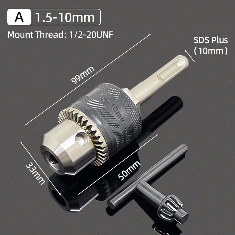 (A) 1.5-10mm Metal Color Keyless Drill Chuck Adapter With SDS Plus Shank 1/2-20UNF