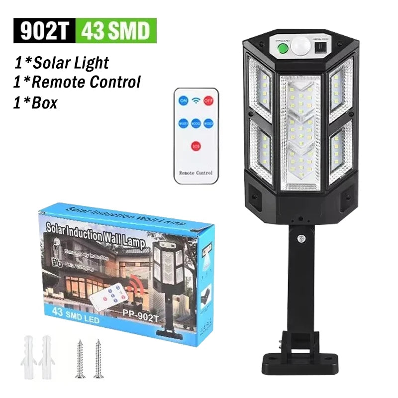 43 SMD 1PC Emitting Color Solar Motion Sensor Wall Light – 3 Modes, Wide Angle