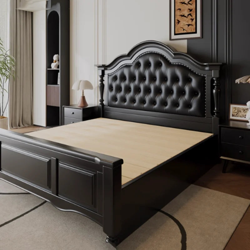 European Solid Wood Platform Bed With Soft Upholstered Headboard