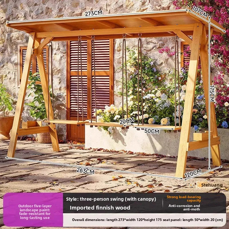 Triple Swing - Roof Color Outdoor Wooden Hanging Swing Chair For Garden Patio