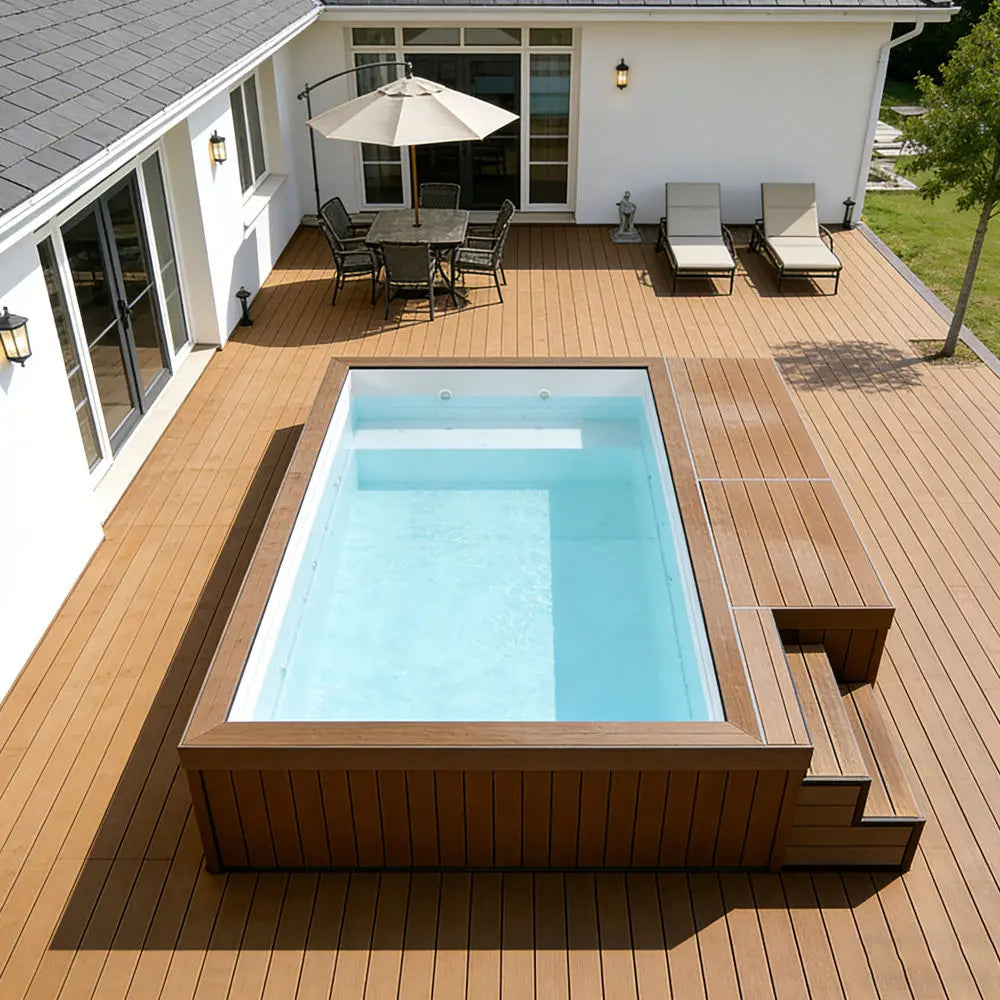 3 Color Fiberglass Above Ground Swim Spa Pool With Sofa Seat