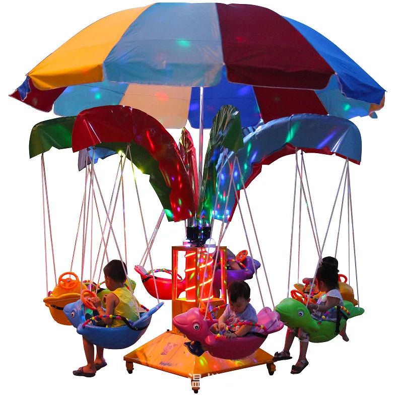 6 seats Color Kids Electric Flying Fish Carousel Swing Ride