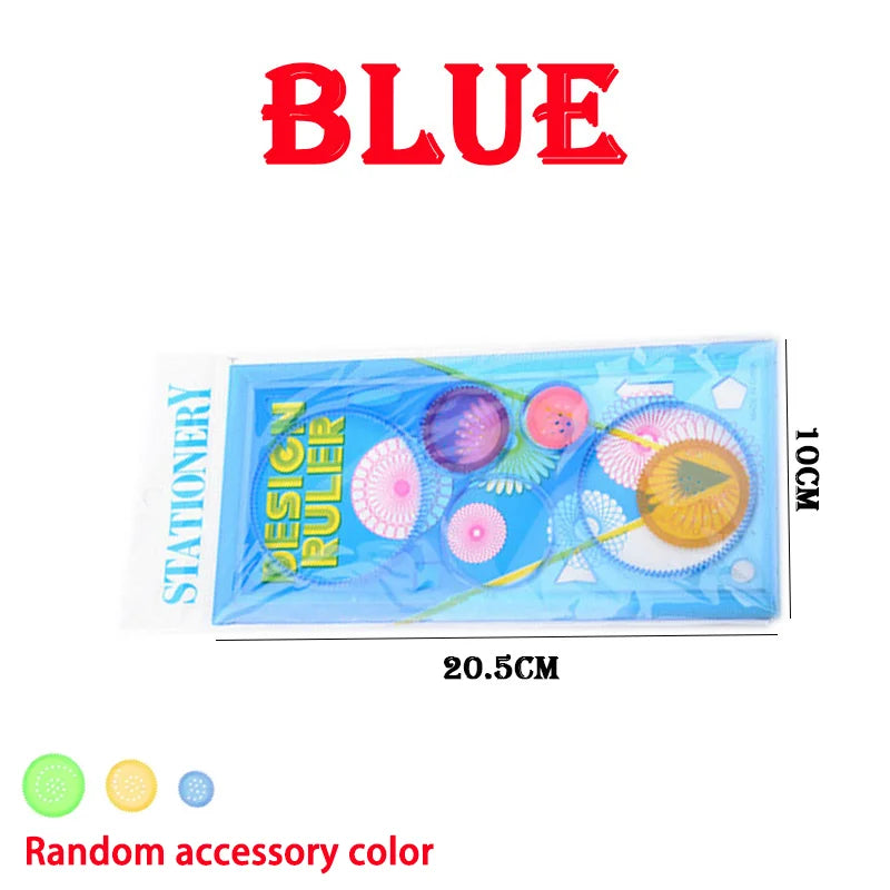 Blue Color Spirograph Geometry Drawing Stencil Ruler Set for Kids