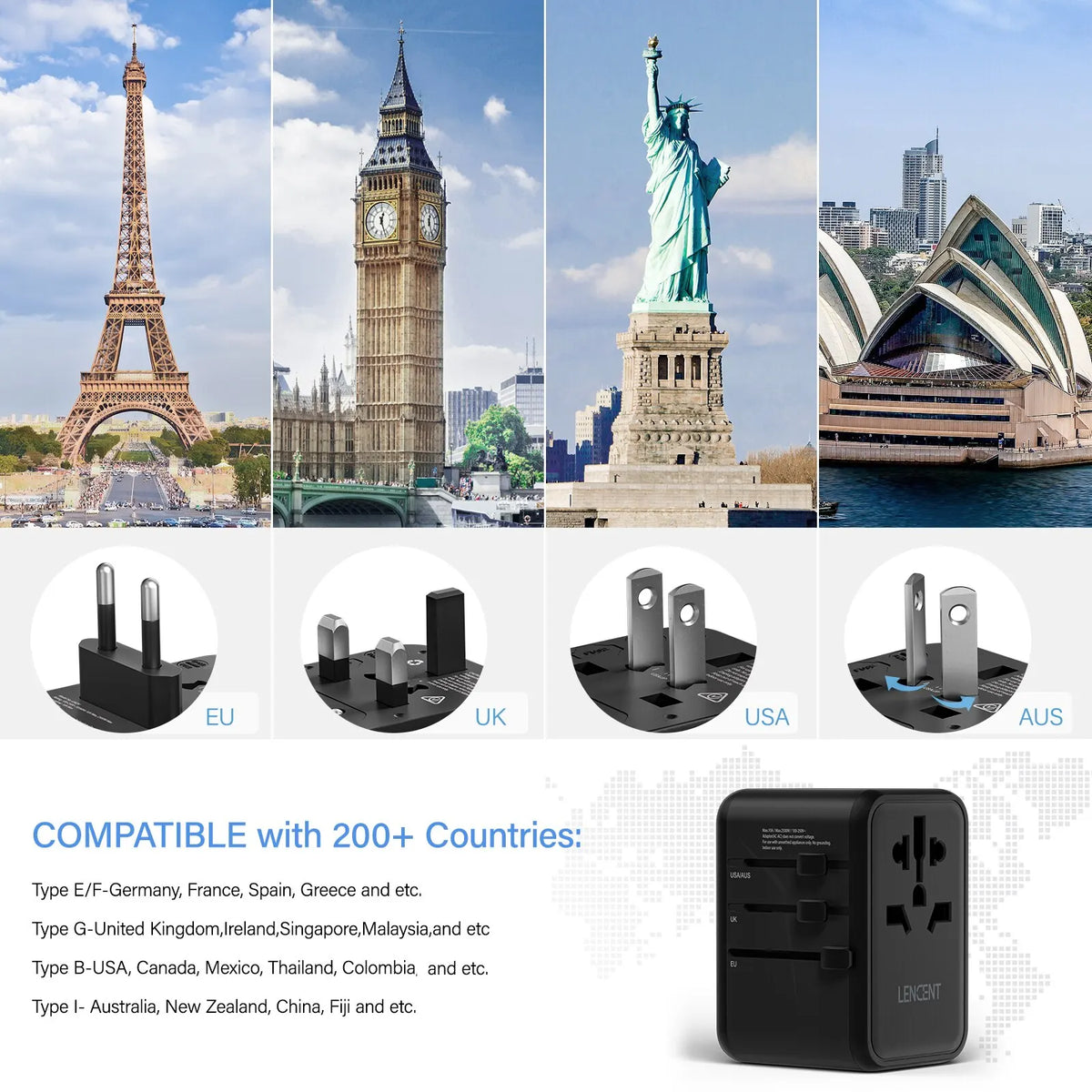 65W GaN International Travel Adapter with USB-C Fast Charge