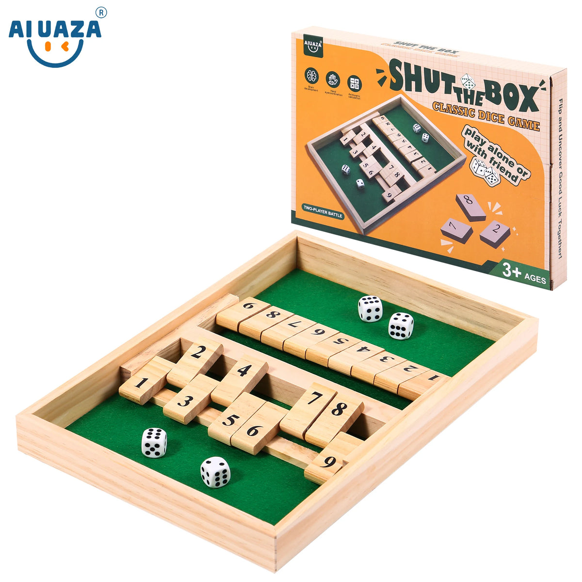 Wooden Shut The Box Dice Game – 2-Player Math Fun