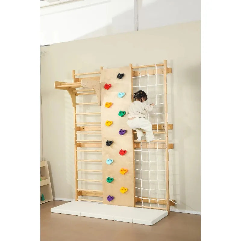 Kids Wooden Climbing Frame Wall Bars For Indoor Play