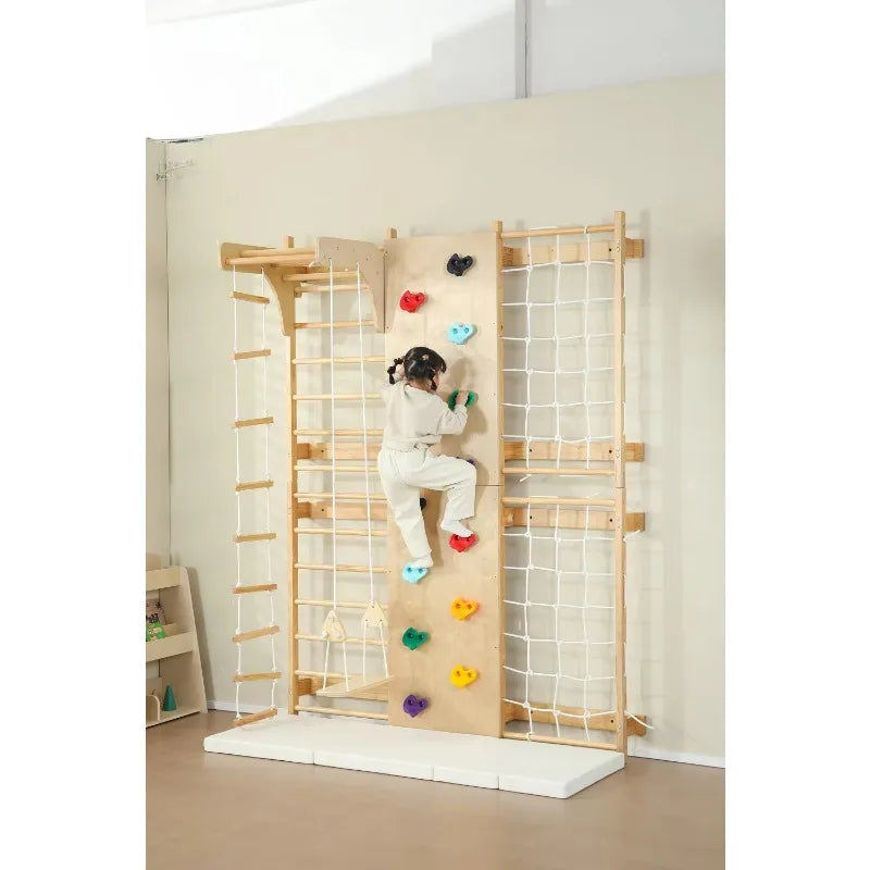 Kids Wooden Climbing Frame Wall Bars For Indoor Play