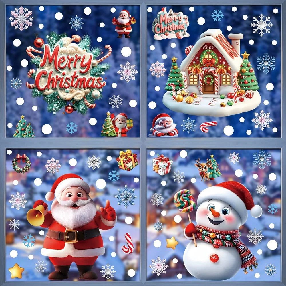 Style07-4pcs Color Christmas Window Clings Gingerbread Santa Snowman Decor