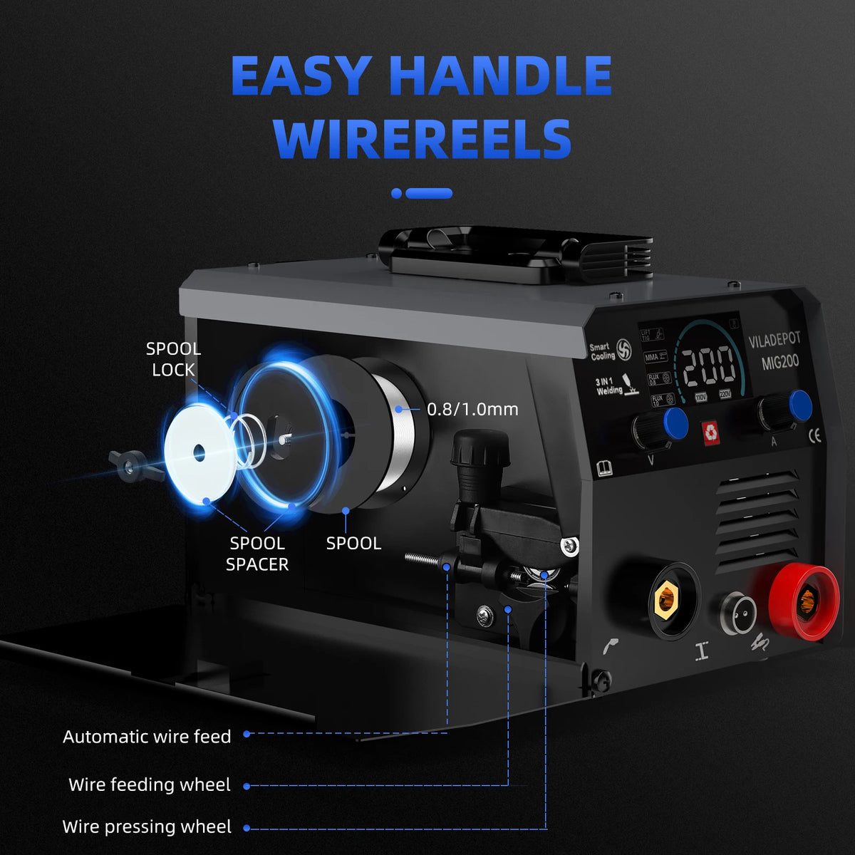 200A 3-in-1 MIG Welder Inverter – No-Gas MIG/MMA/TIG