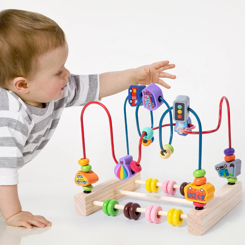 Wooden Bead Maze Roller Coaster Toy for Kids