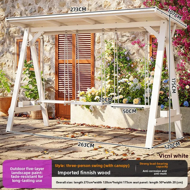 Three-person swing w Color Outdoor Wooden Hanging Swing Chair For Garden Patio