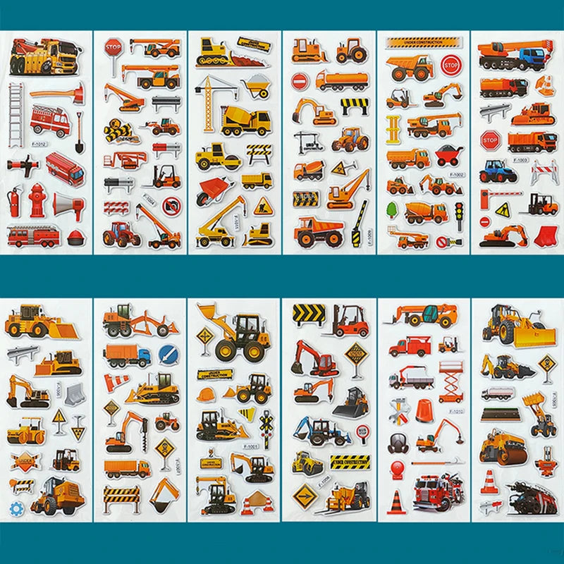 Kids Puffy Sticker Packs Set – Cartoon Vehicles & More