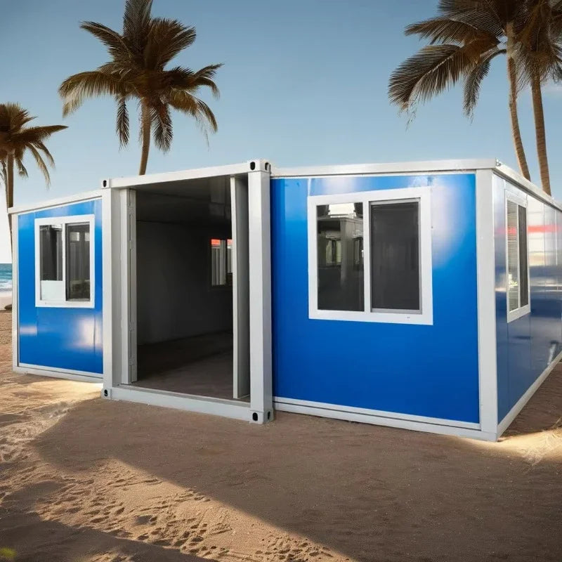 Blue Color Expandable Steel Frame Container Home With 3 Rooms