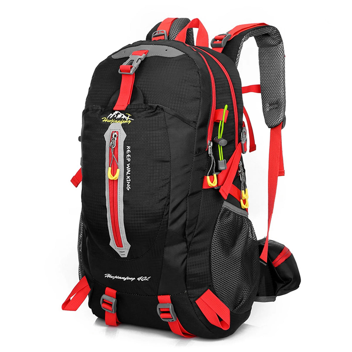 Black Red Color 40L Water Resistant Hiking Backpack With Laptop Compartment
