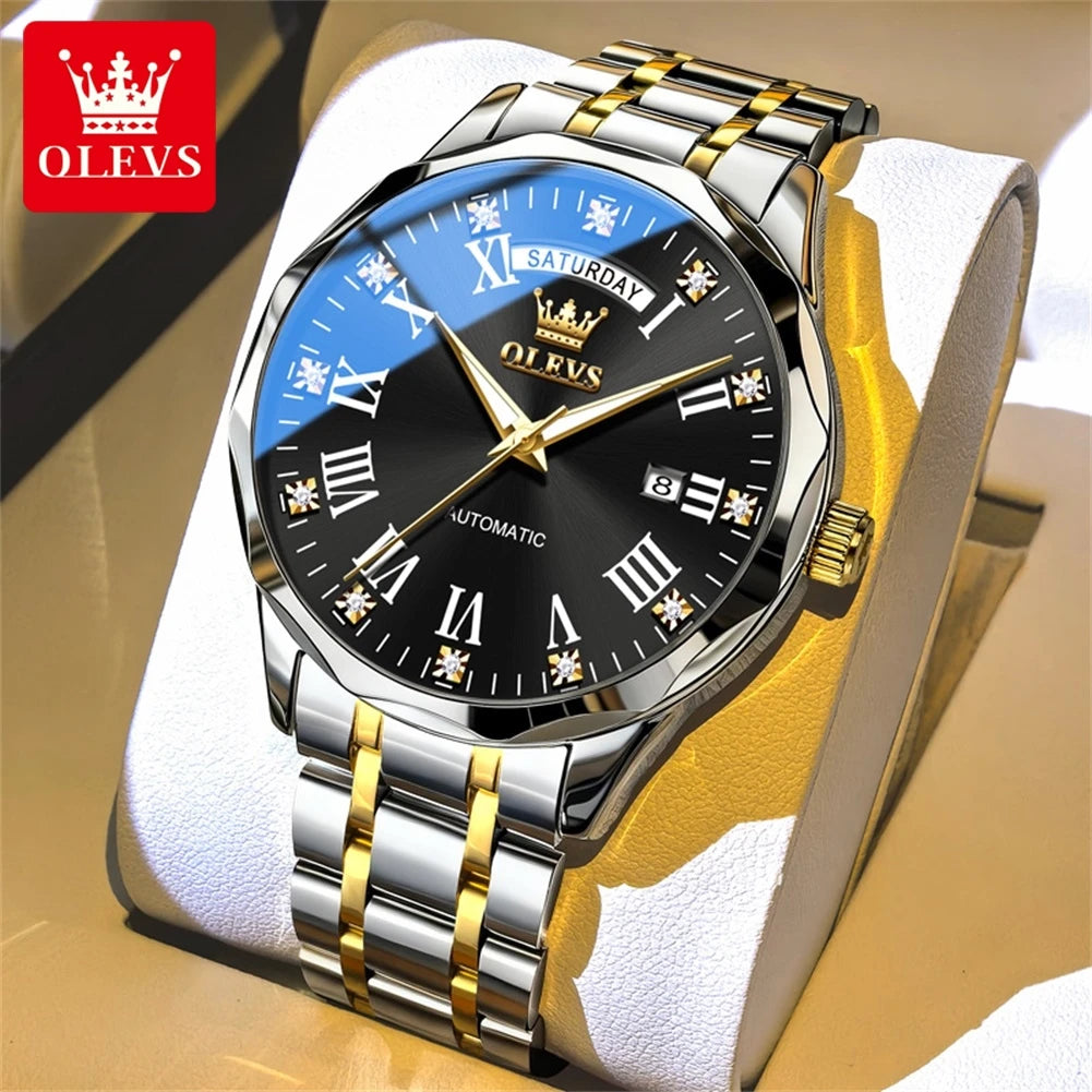black Color Automatic Mechanical Business Watch With Roman Dial