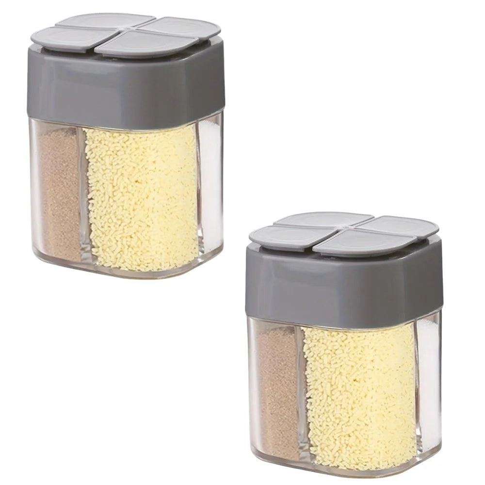 2pcs Grey Color 4-in-1 Camping Spice Shaker Jar With Divided Compartments