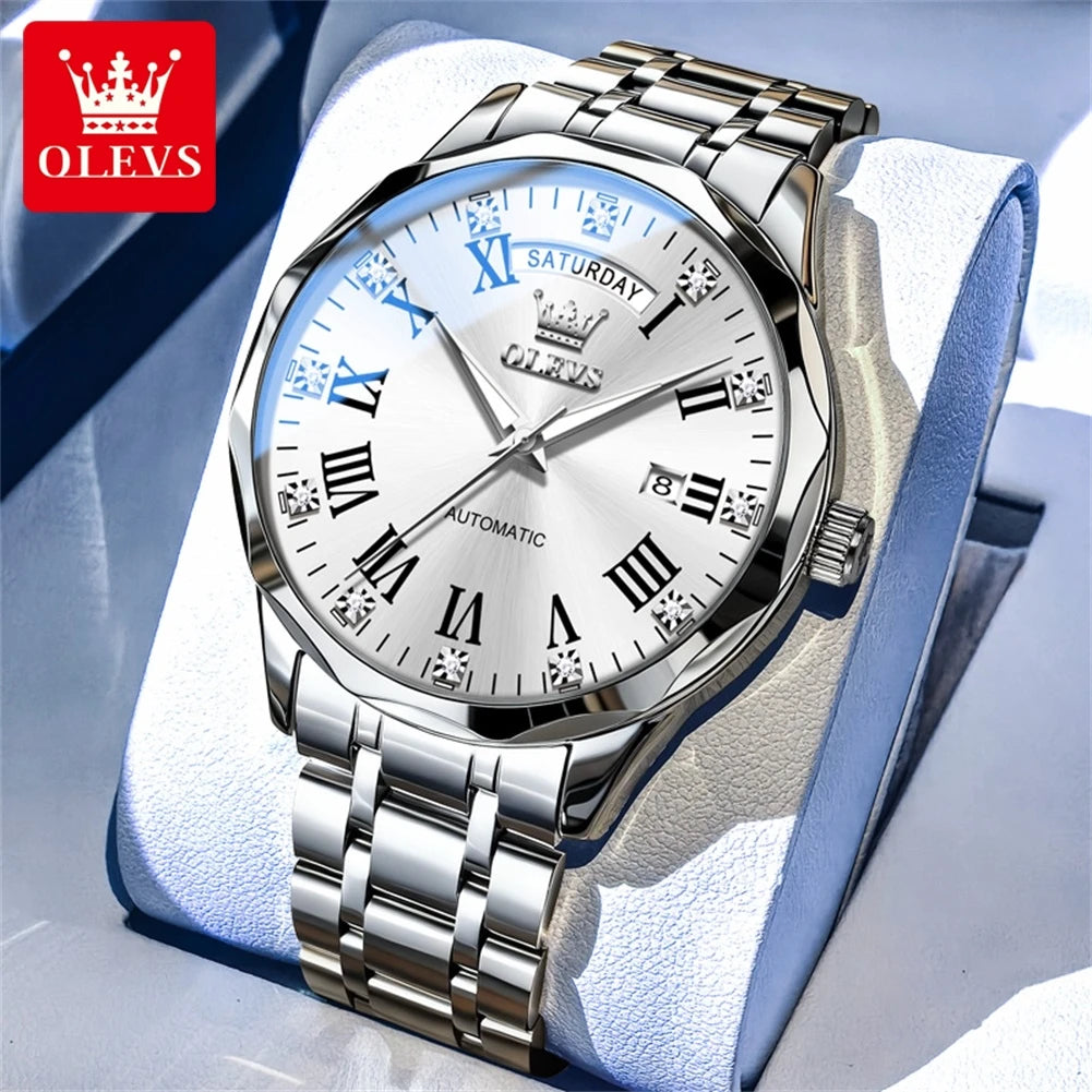 WHITE Color Automatic Mechanical Business Watch With Roman Dial