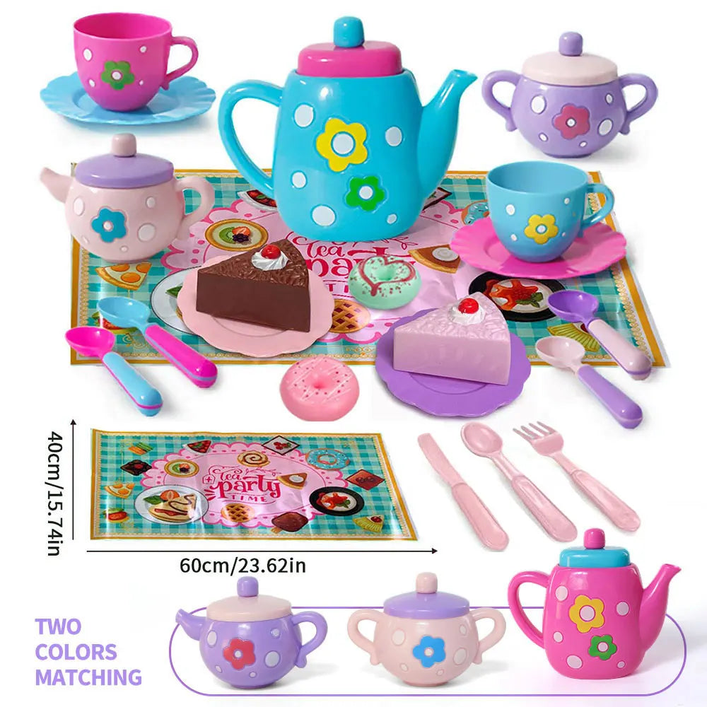 Clear Color Kids Pretend Tea Party Playset with Kettle and Treats