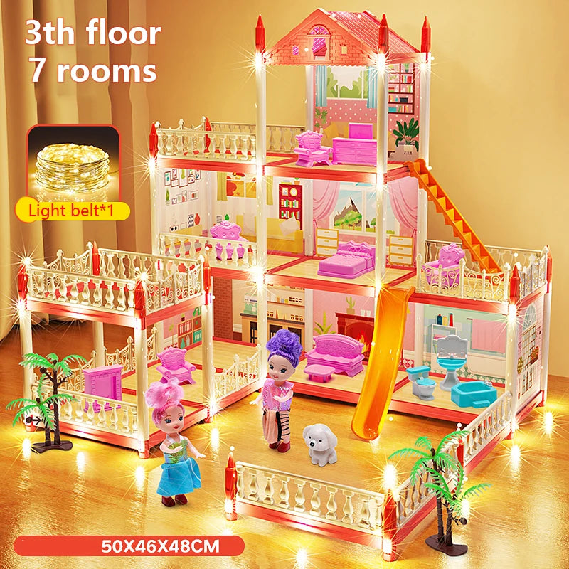7-Rooms-LED Color DIY 3D Mini Princess Castle House – Assembly Toy with LED