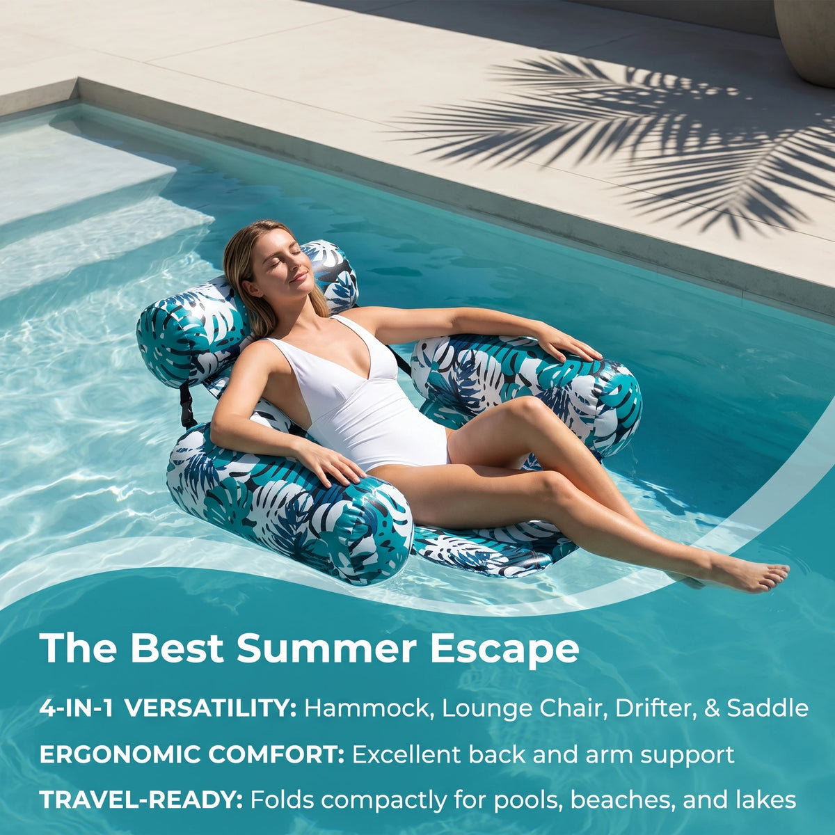 Adult Inflatable Pool Lounger Chair with Arm & Backrest