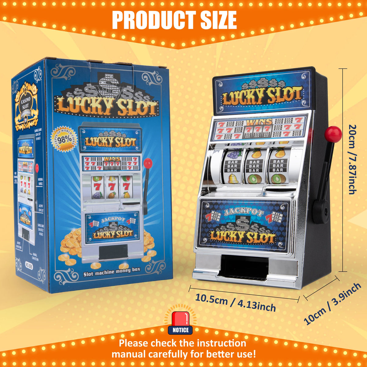 Slot Machine Money Bank with Spinning Reel Action