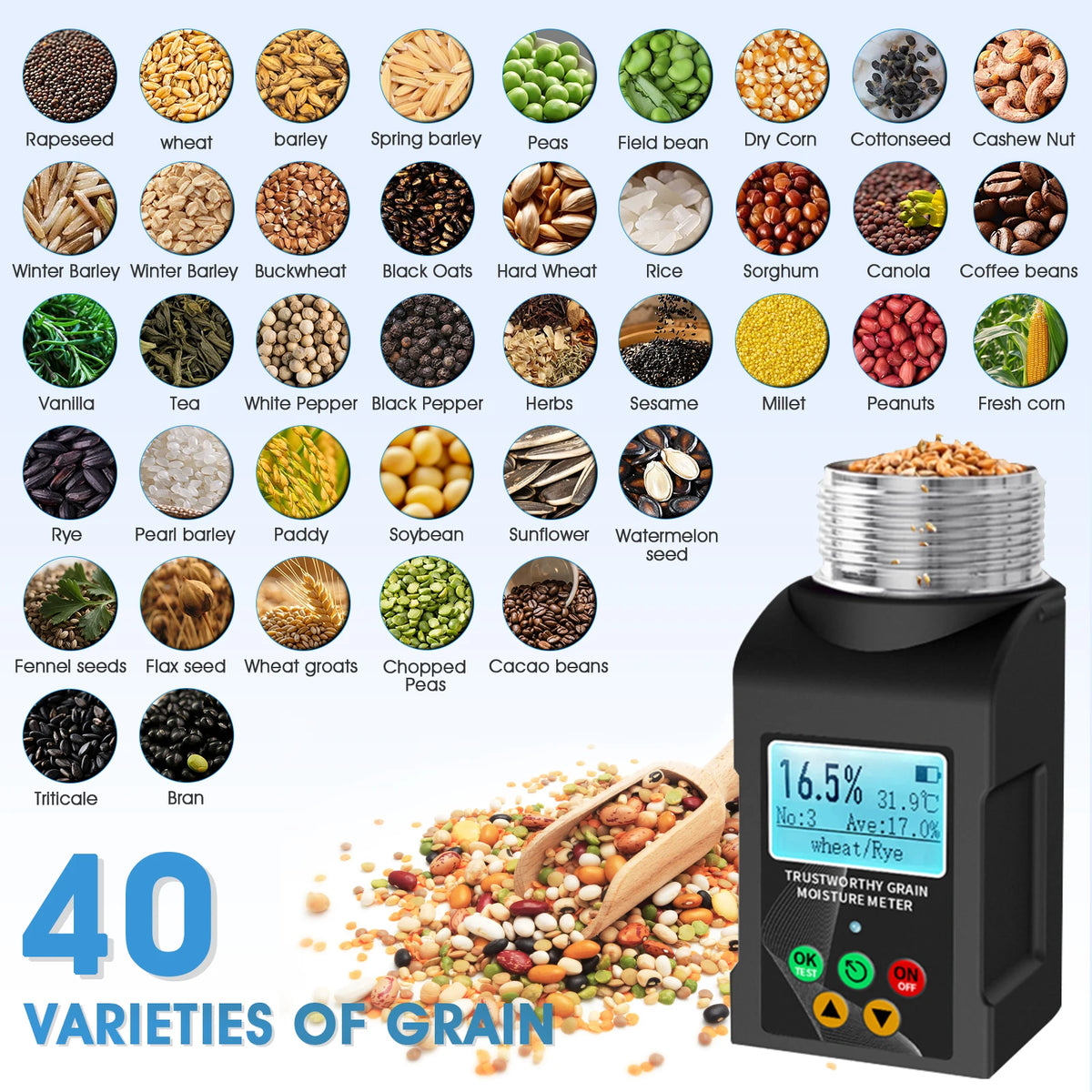 Digital Grain Moisture Meter Cup Type – 40 Grain Profiles