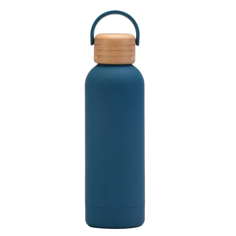 Lake blue Color 500 ml Stainless Steel Thermos Bottle With Bamboo Lid