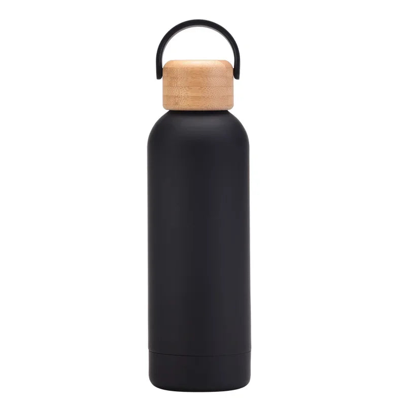 Ink black Color 500 ml Stainless Steel Thermos Bottle With Bamboo Lid