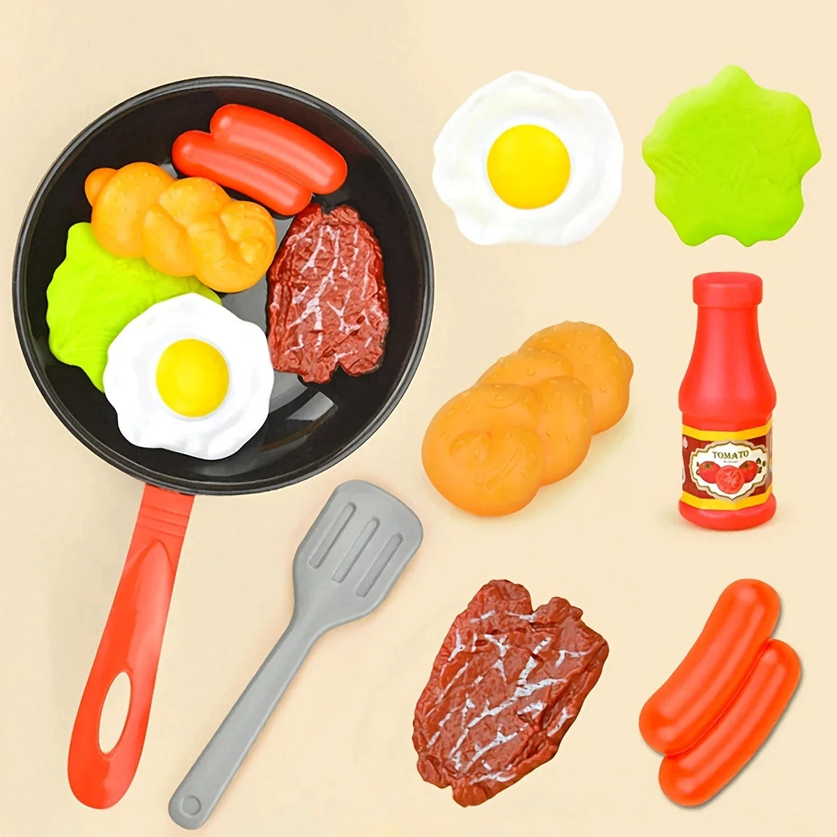 Kids Pretend Play Kitchen Cookware Set With Play Food