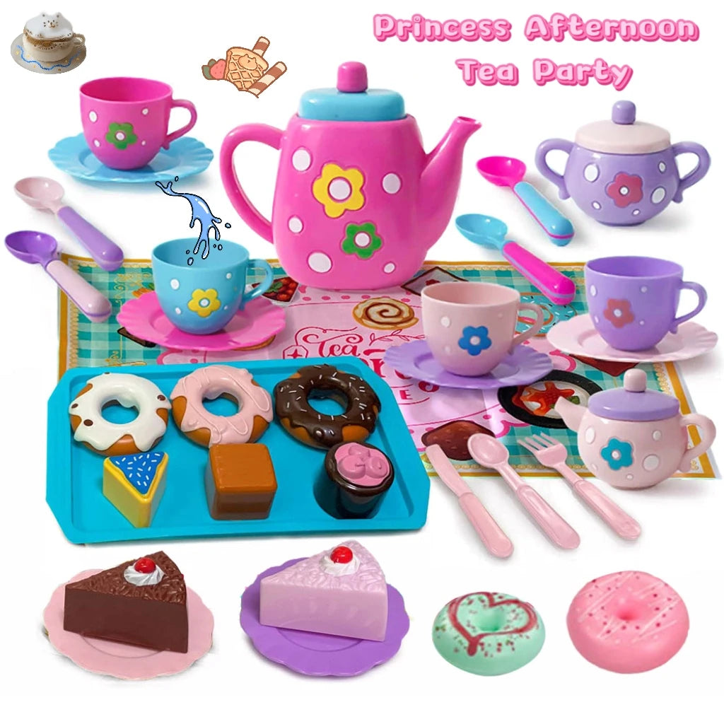 Kids Pretend Tea Party Playset with Kettle and Treats
