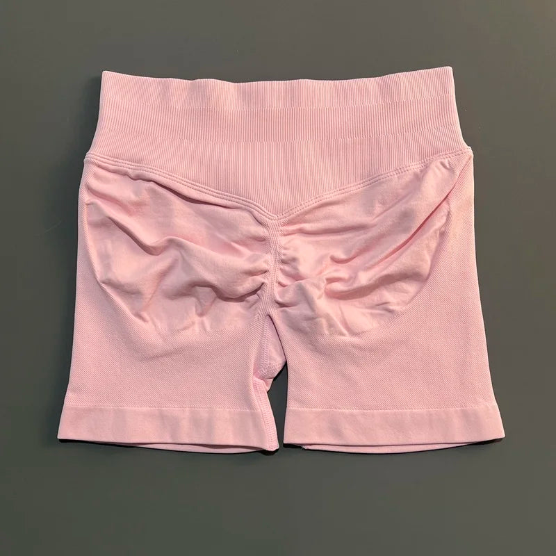 Pink Color Women’s Seamless Scrunch Butt Yoga Gym Shorts