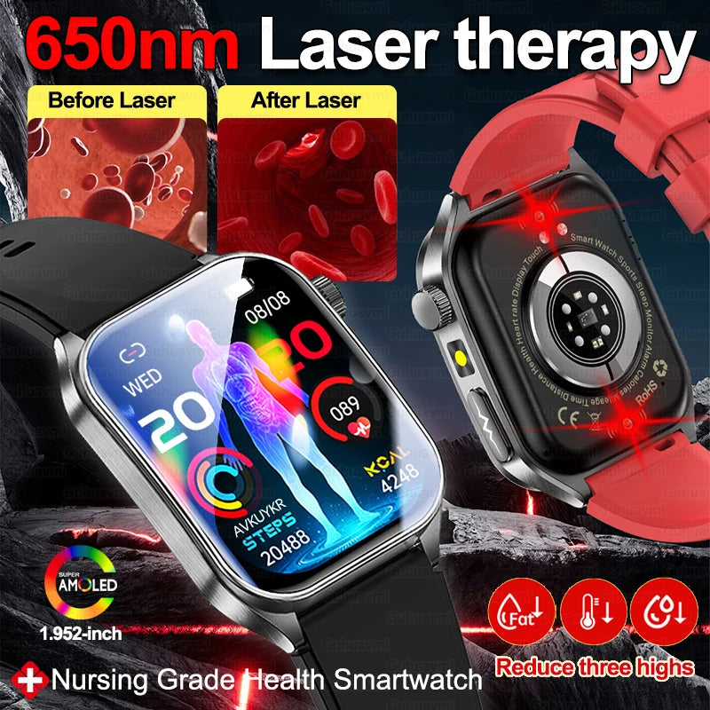 650nm Laser Therapy Smartwatch With ECG PPG Health Tracking