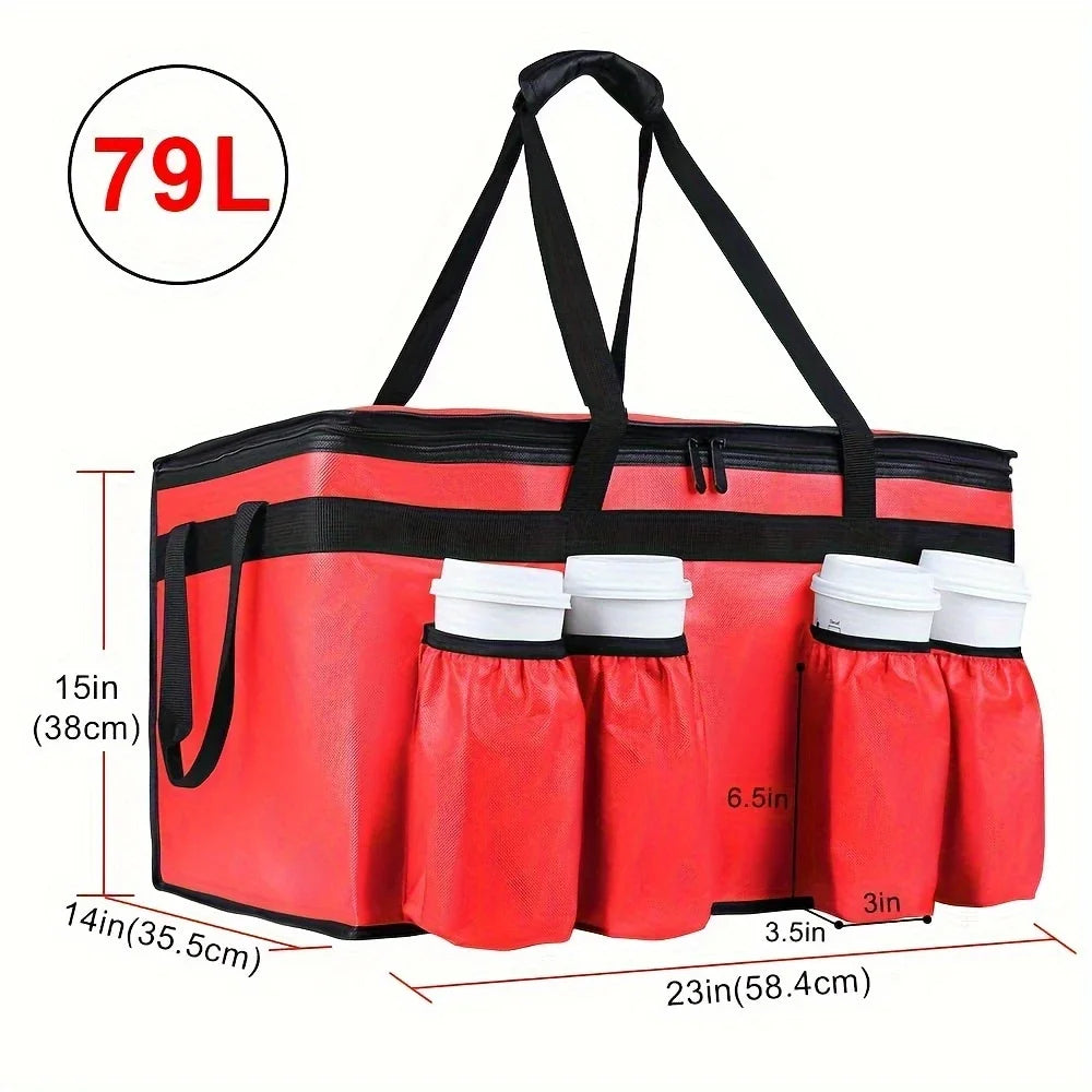 Red Color Insulated Cooler Picnic Bag With Cup Holders
