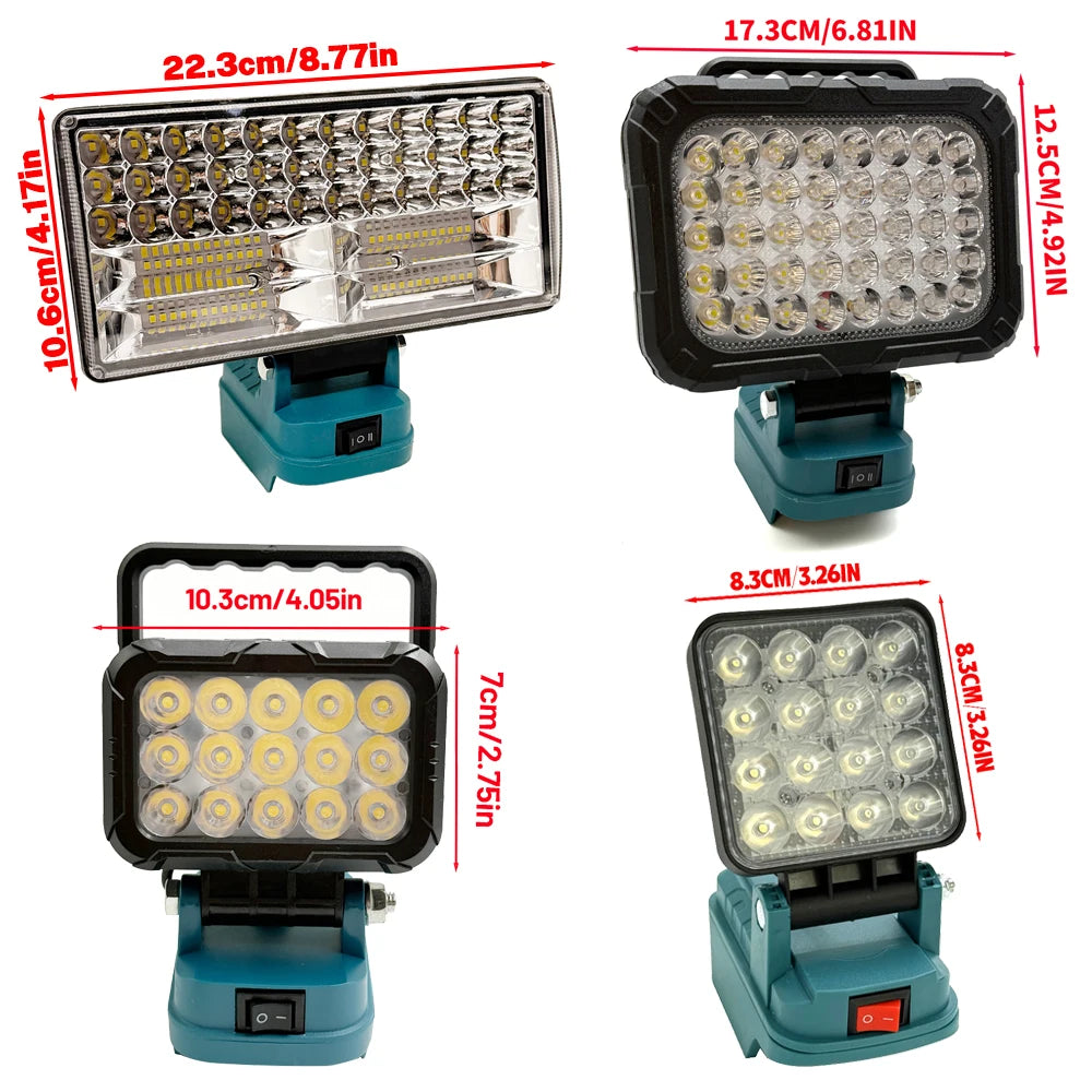 LED Work Spotlight for 18V Batteries – Dual USB Power Bank