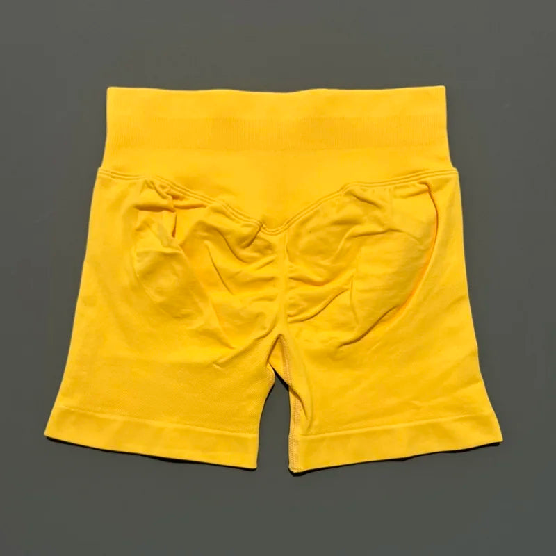 Yellow Color Women’s Seamless Scrunch Butt Yoga Gym Shorts